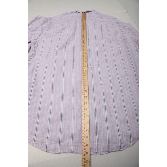 Polo Ralph Lauren Shirt Mens Large Purple Striped Bonnard 100% Linen Button Up - Picture 7 of 9